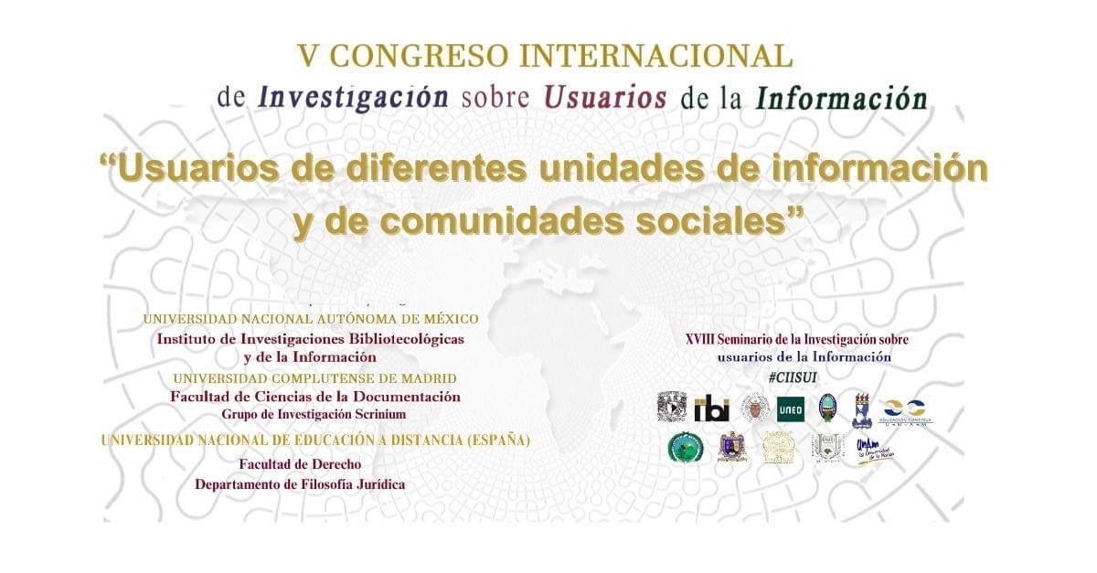 V Congreso Internacional de Investigación sobre Usuarios de la Información 18, 19 y 20 de Sept.